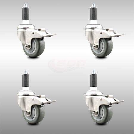 Service Caster 3 Inch 316SS Gray Poly Swivel 1-1/8 Inch Expanding Stem Caster Set Lock Brake SCC-SS316TTLEX20S314-PPUB-118-4